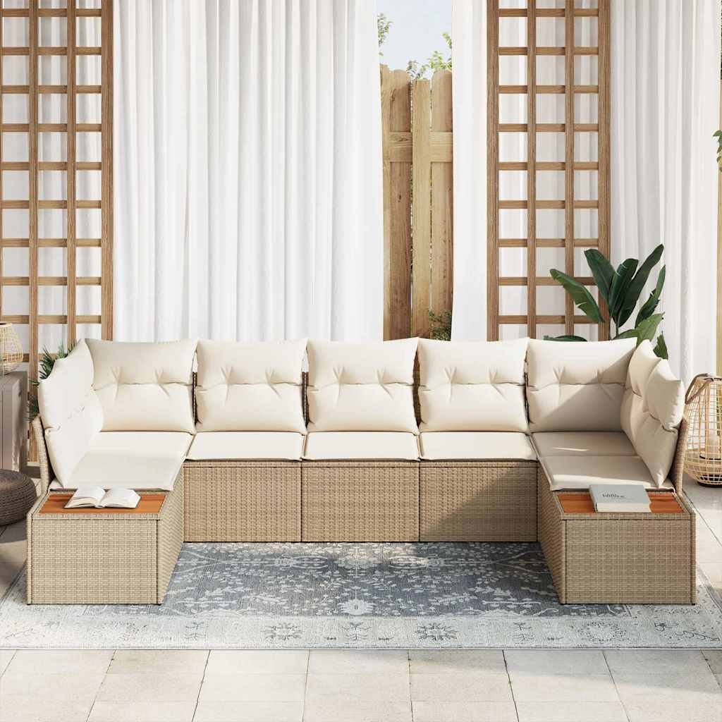 Tuinbankenset 7 st 7-Aantal zitplaatsen Beige en Crème