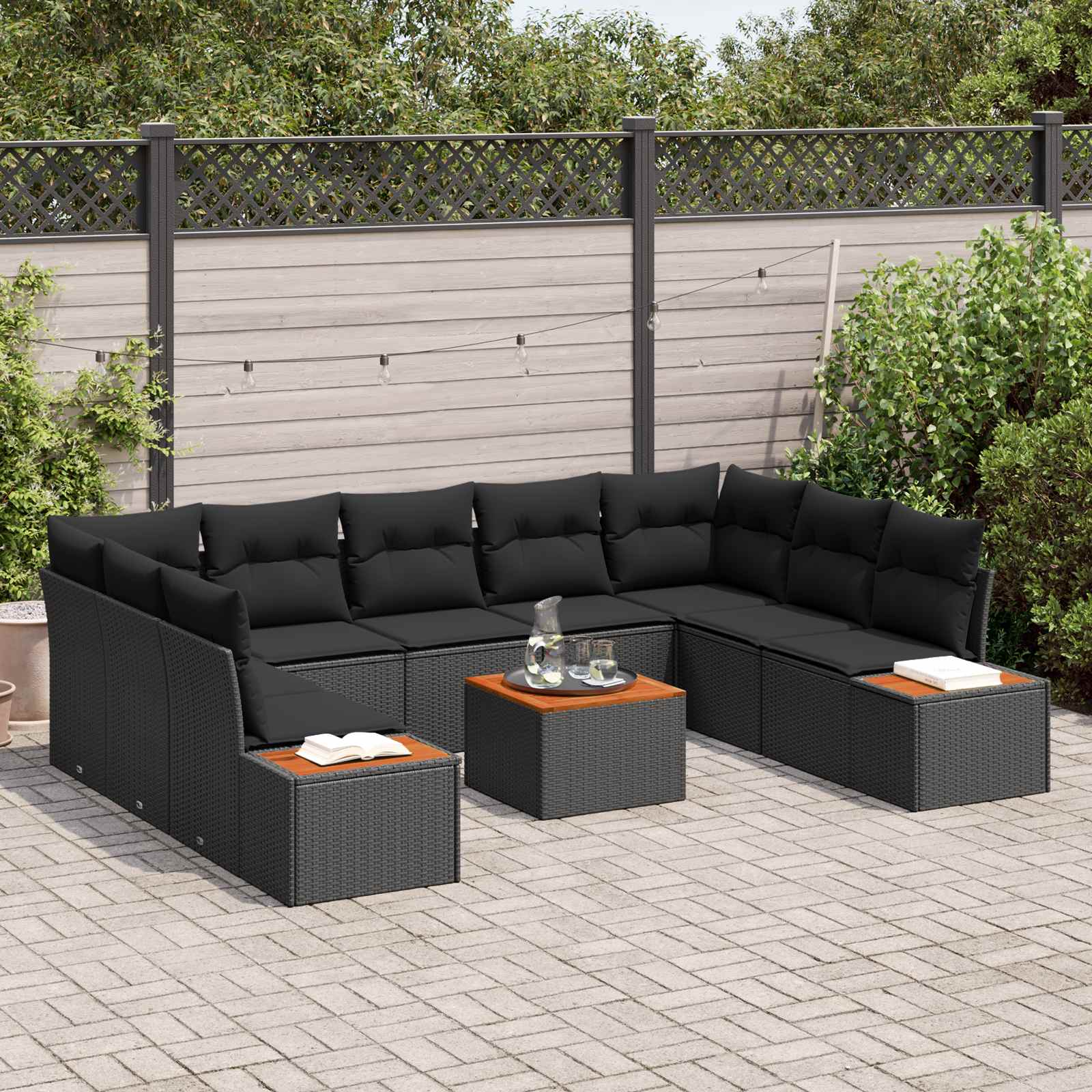 Tuinbankenset 5 st 9-Aantal zitplaatsen Zwart Polyrattan