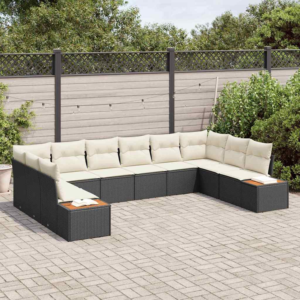 Tuinbankenset 10 st 10-Aantal zitplaatsen Zwart en Crème