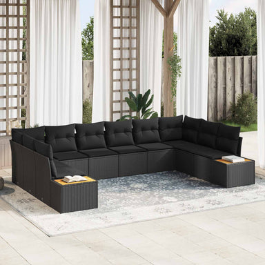 Tuinbankenset 10 st 10-Aantal zitplaatsen Zwart Polyrattan
