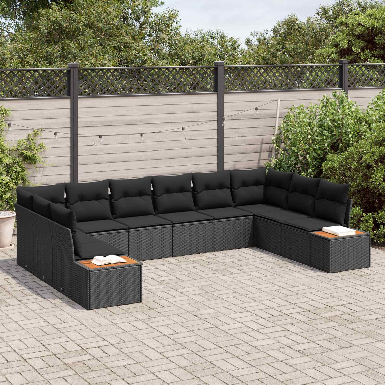 Tuinbankenset 10 st 10-Aantal zitplaatsen Zwart Polyrattan