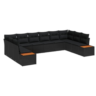 Tuinbankenset 10 st 10-Aantal zitplaatsen Zwart Polyrattan