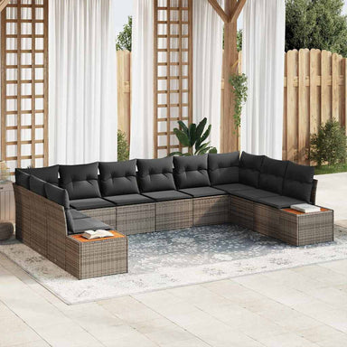 Tuinbankenset 10 st 10-Aantal zitplaatsen Grijs Polyrattan