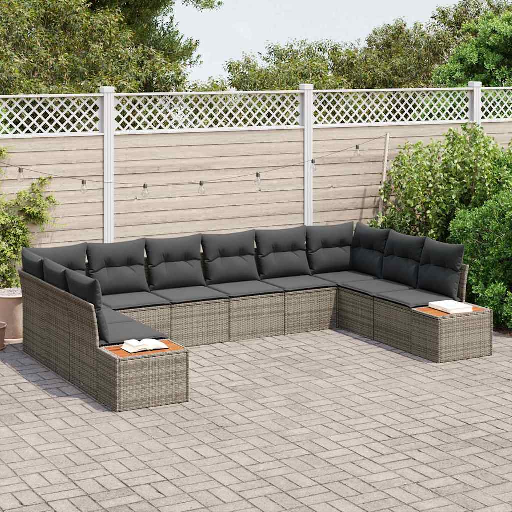 Tuinbankenset 10 st 10-Aantal zitplaatsen Grijs Polyrattan