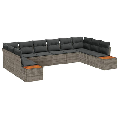 Tuinbankenset 10 st 10-Aantal zitplaatsen Grijs Polyrattan