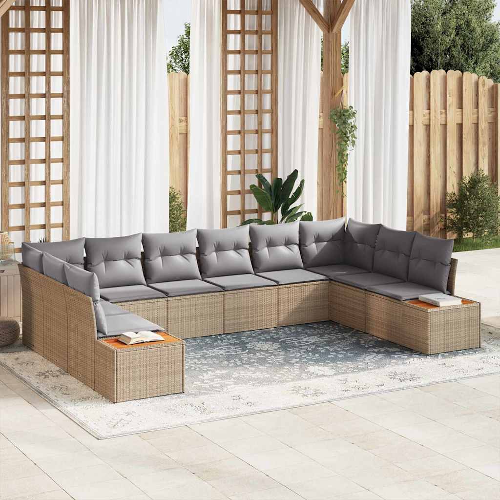 Tuinbankenset 10 st 10-Aantal zitplaatsen Beige en Licht Grijs