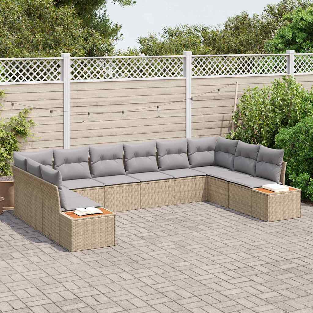 Tuinbankenset 10 st 10-Aantal zitplaatsen Beige en Licht Grijs