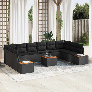 Tuinbankenset 10 st 10-Aantal zitplaatsen Zwart Polyrattan