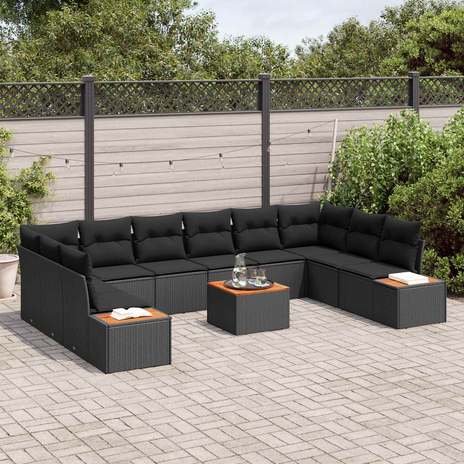 Tuinbankenset 10 st 10-Aantal zitplaatsen Zwart Polyrattan
