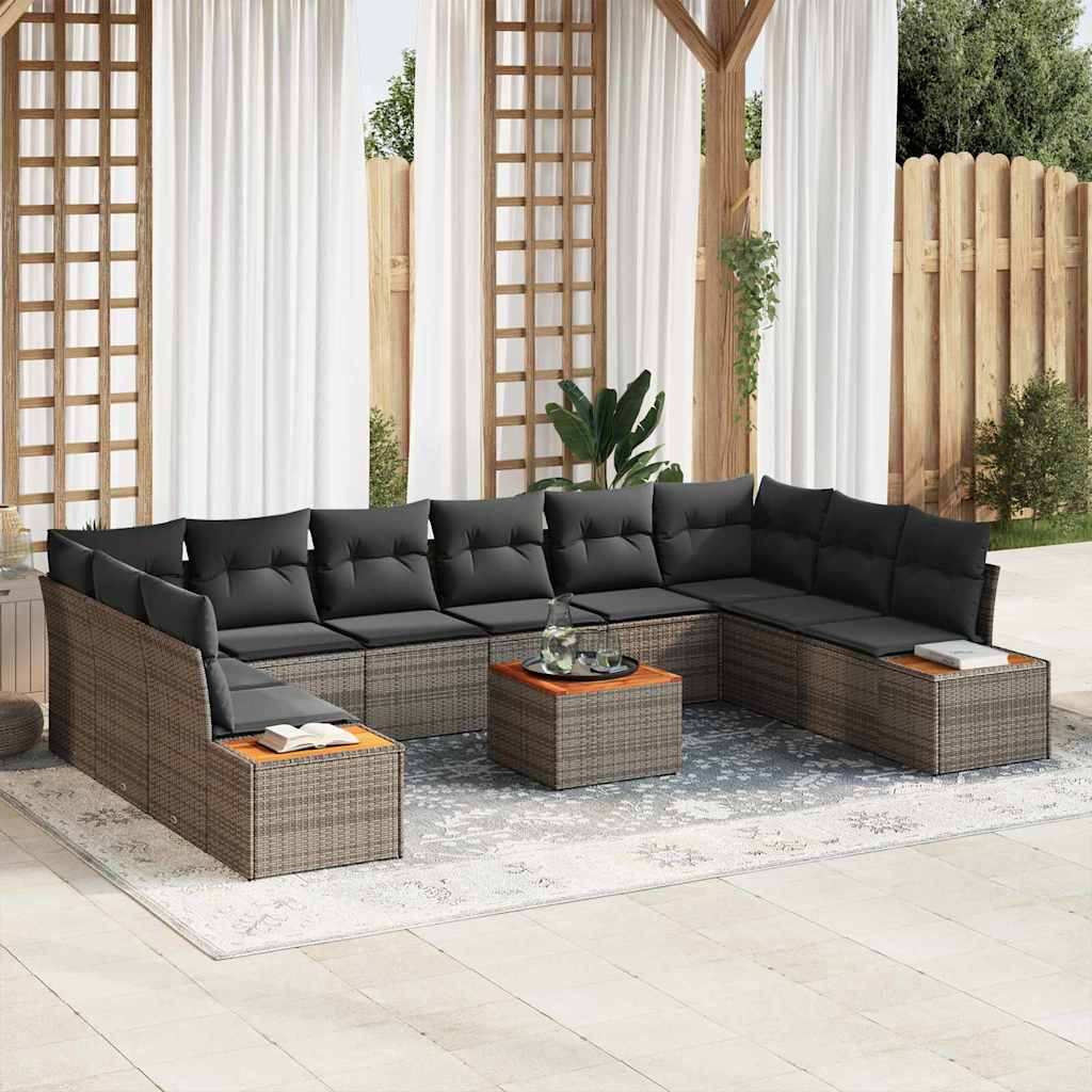 Tuinbankenset 10 st 10-Aantal zitplaatsen Grijs Polyrattan