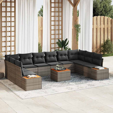 Tuinbankenset 10 st 10-Aantal zitplaatsen Grijs Polyrattan