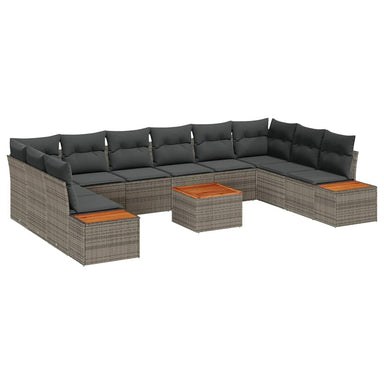 Tuinbankenset 10 st 10-Aantal zitplaatsen Grijs Polyrattan