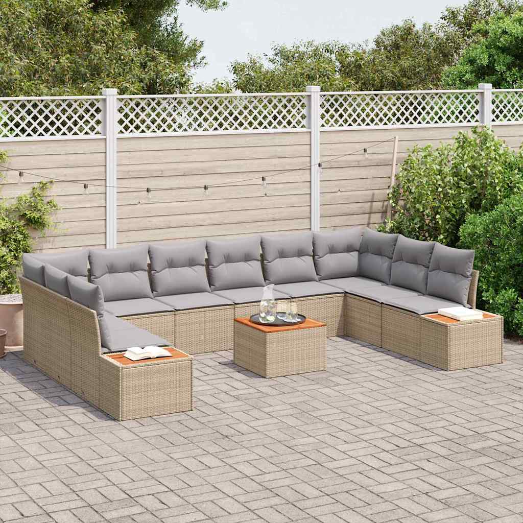 Tuinbankenset 10 st 10-Aantal zitplaatsen Beige en Licht Grijs