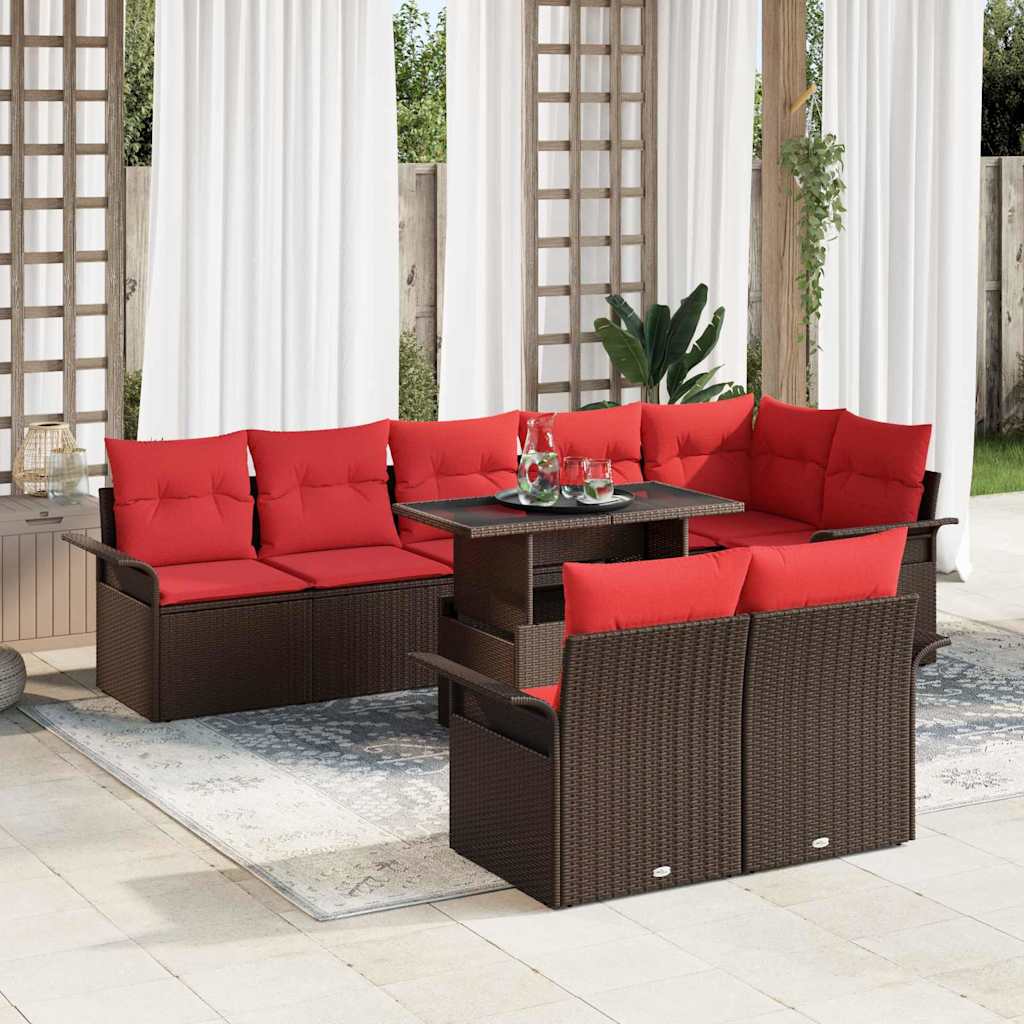 Tuin Sofa Set 9 st 8-Aantal zitplaatsen Bruin Poly Rattan