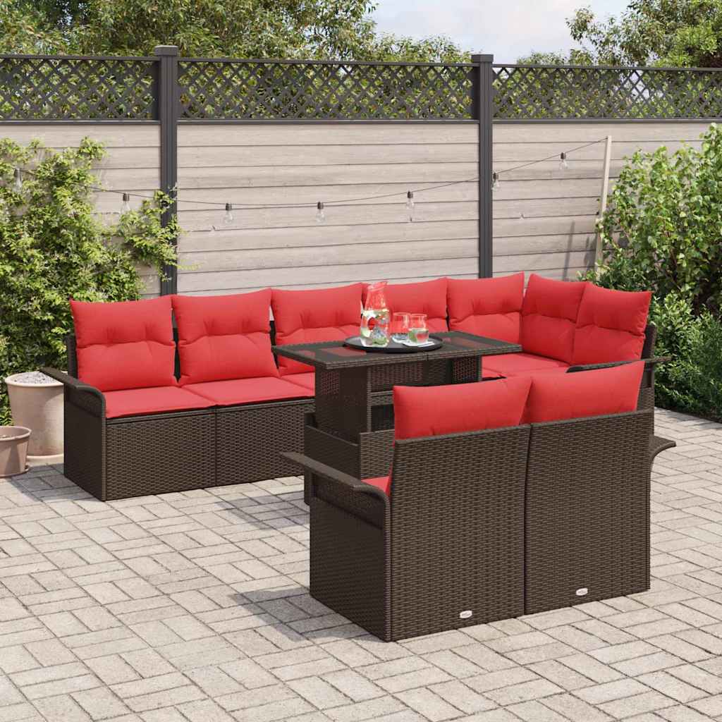 Tuin Sofa Set 9 st 8-Aantal zitplaatsen Bruin Poly Rattan