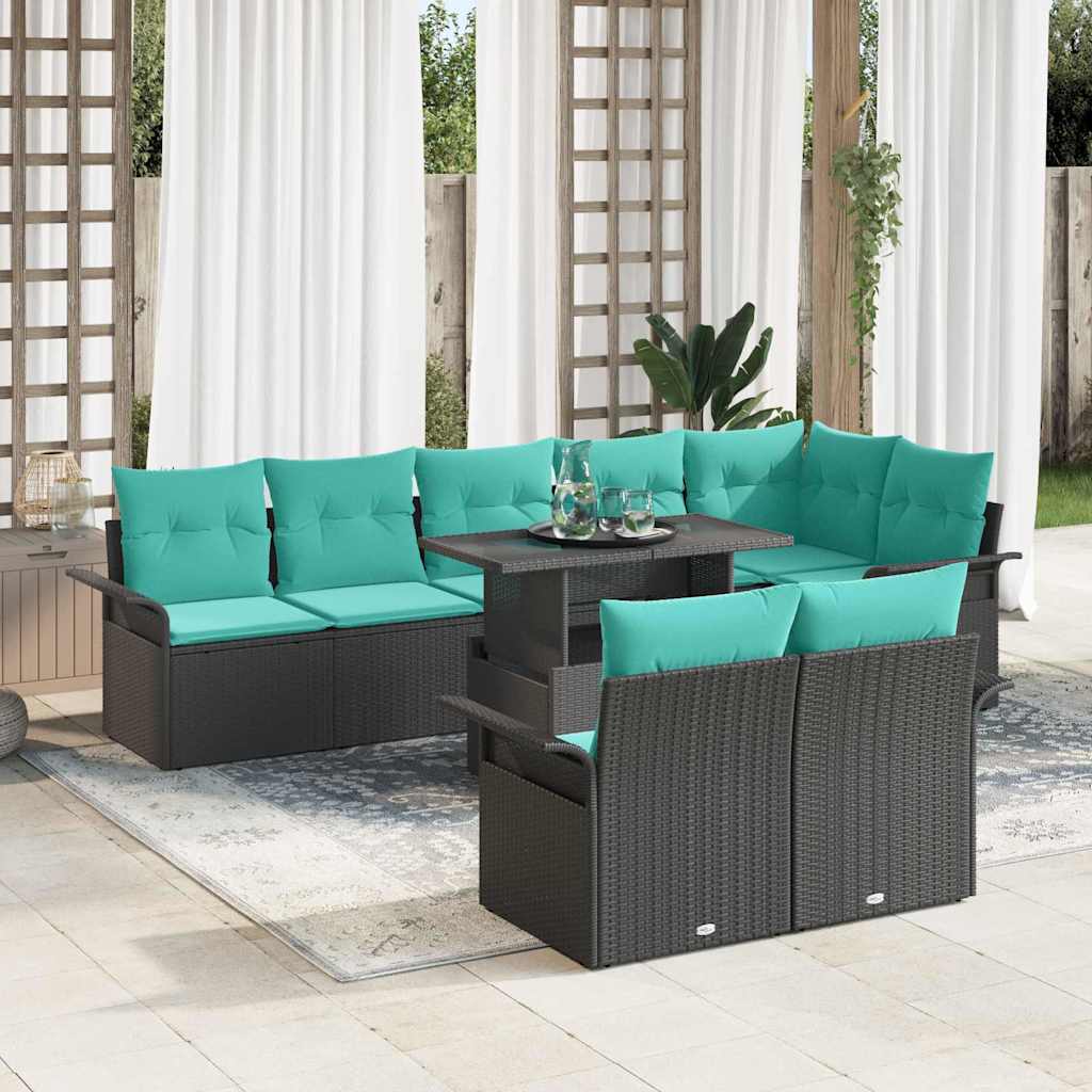 Tuin Sofa Set 9 st 8-Aantal zitplaatsen Zwart Poly Rattan