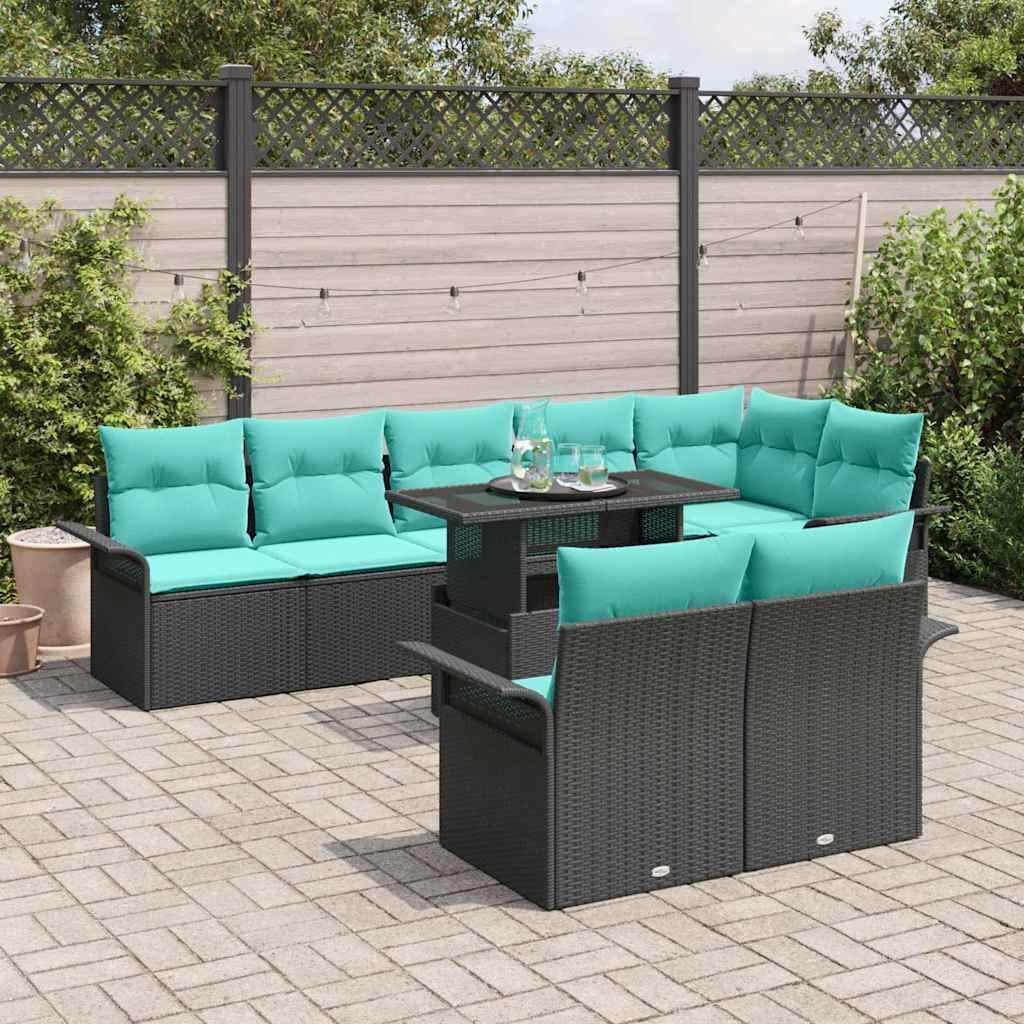 Tuin Sofa Set 9 st 8-Aantal zitplaatsen Zwart Poly Rattan