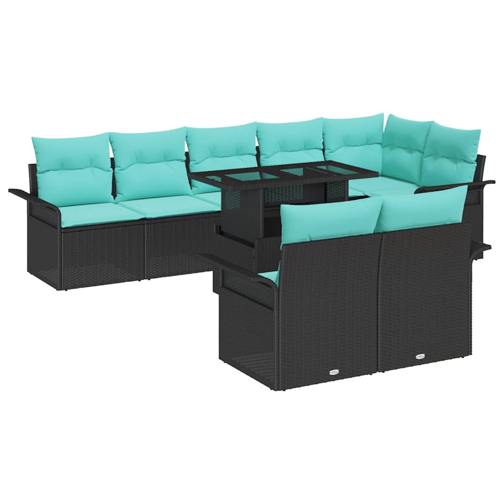 Tuin Sofa Set 9 st 8-Aantal zitplaatsen Zwart Poly Rattan