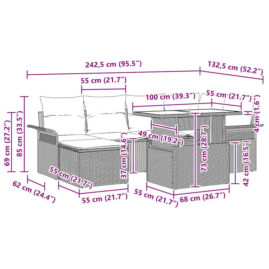 Tuin Sofa Set 7 st Grijs