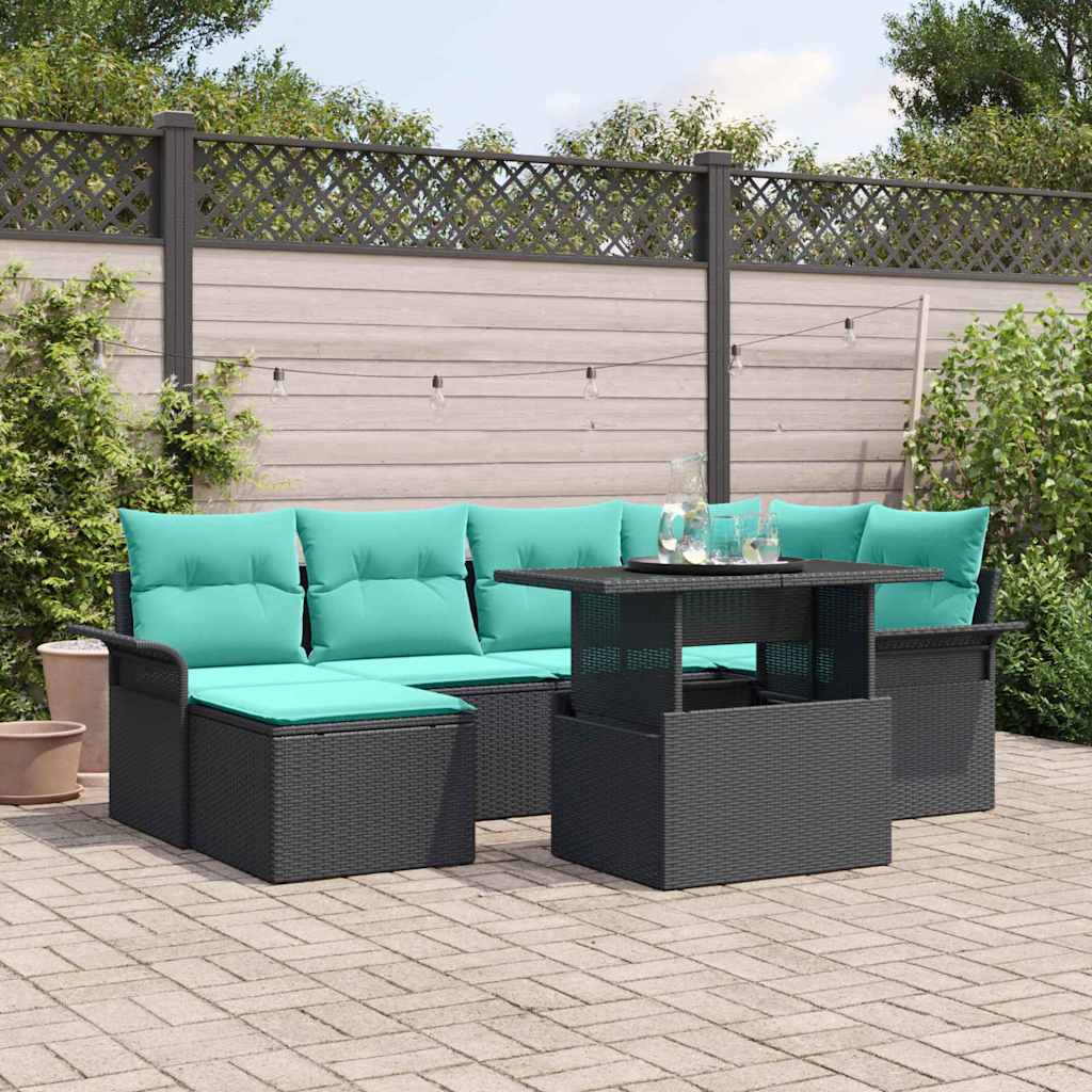 Tuin Sofa Set 7 st Zwart [Synthetisch]: Poly Rattan