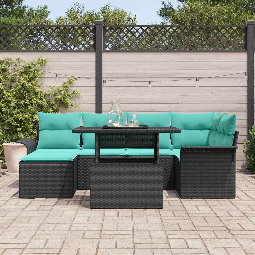Tuin Sofa Set 7 st Zwart [Synthetisch]: Poly Rattan