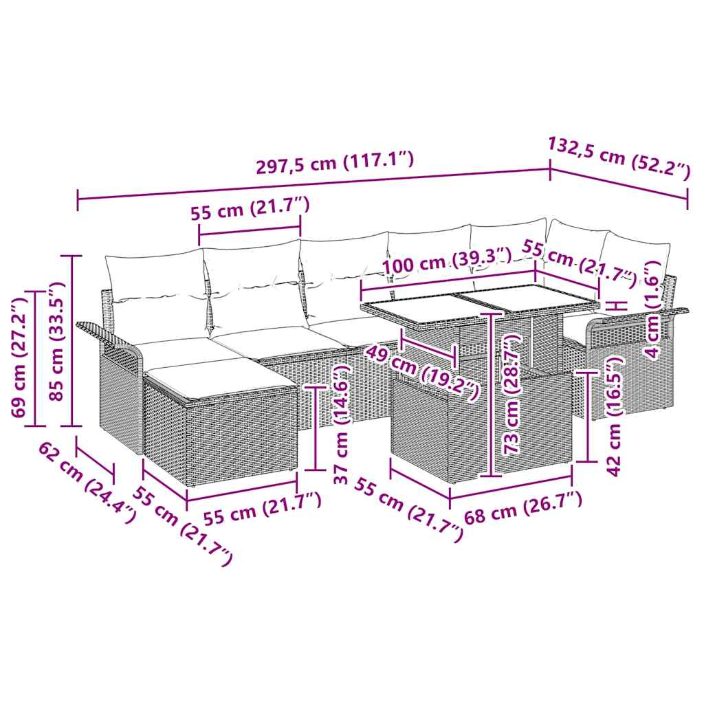 Tuin Sofa Set 8 st Lichtgrijs [Synthetisch]: Poly Rattan