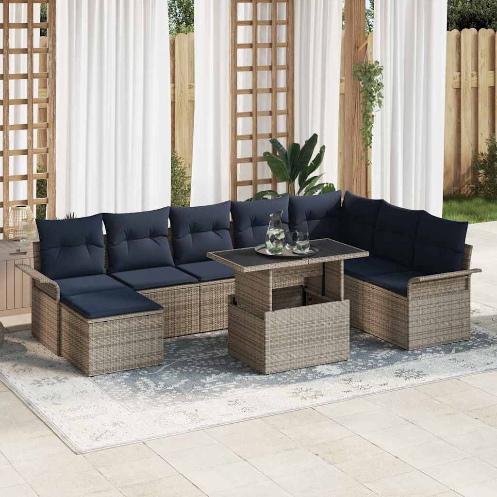 Tuin Sofa Set 9 st Grijs [Synthetisch]: Poly Rattan
