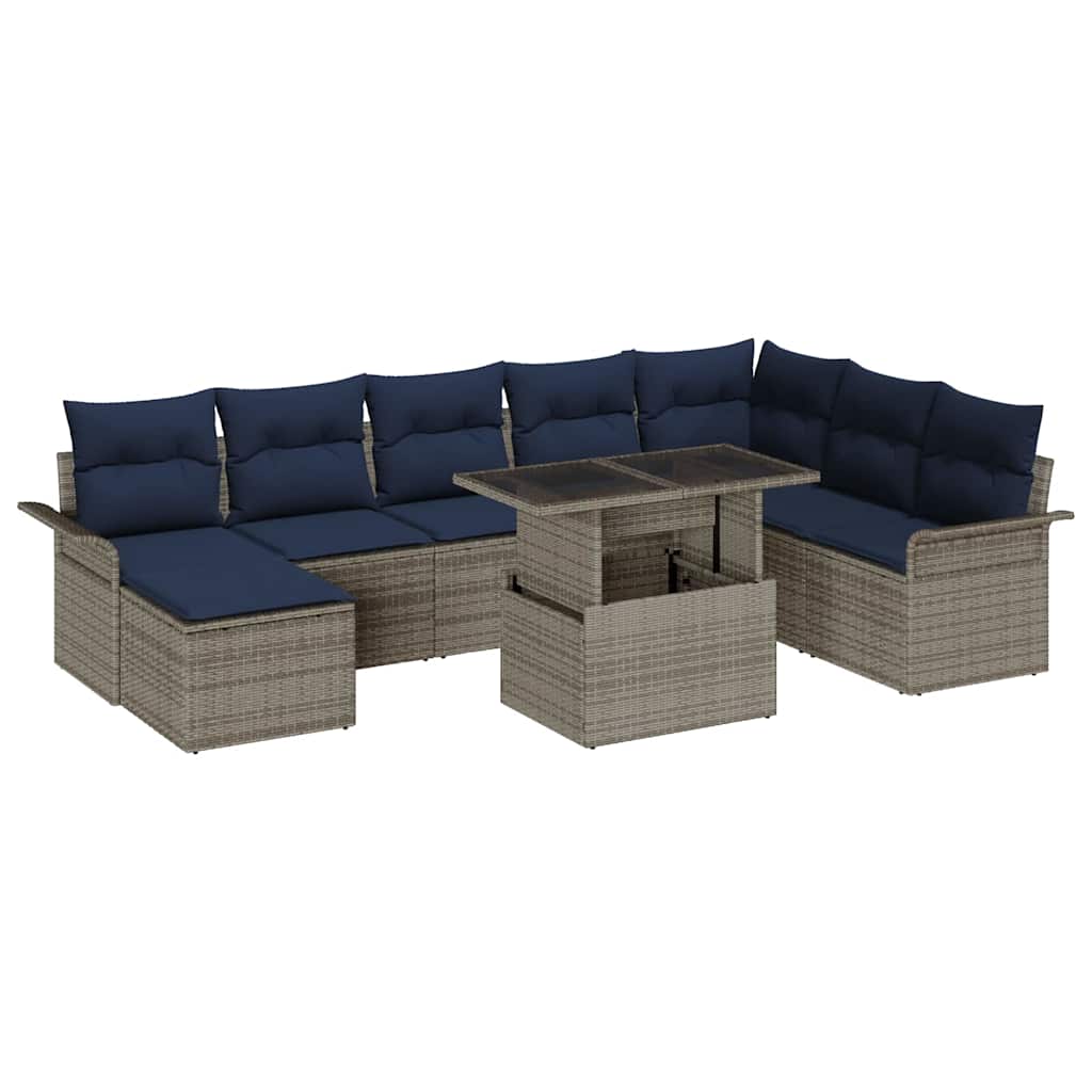 Tuin Sofa Set 9 st Grijs [Synthetisch]: Poly Rattan