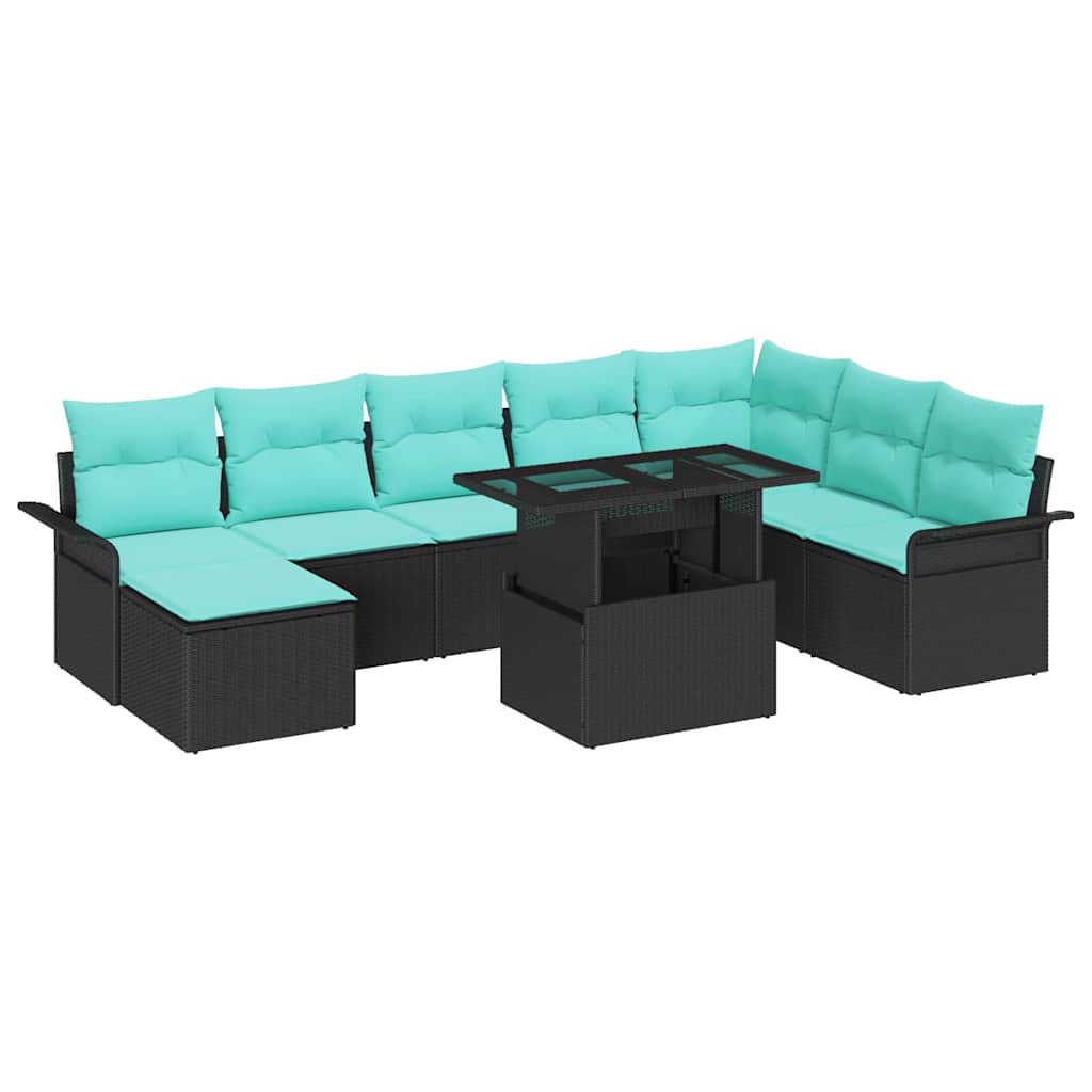 Tuin Sofa Set 9 st Zwart [Synthetisch]: Poly Rattan