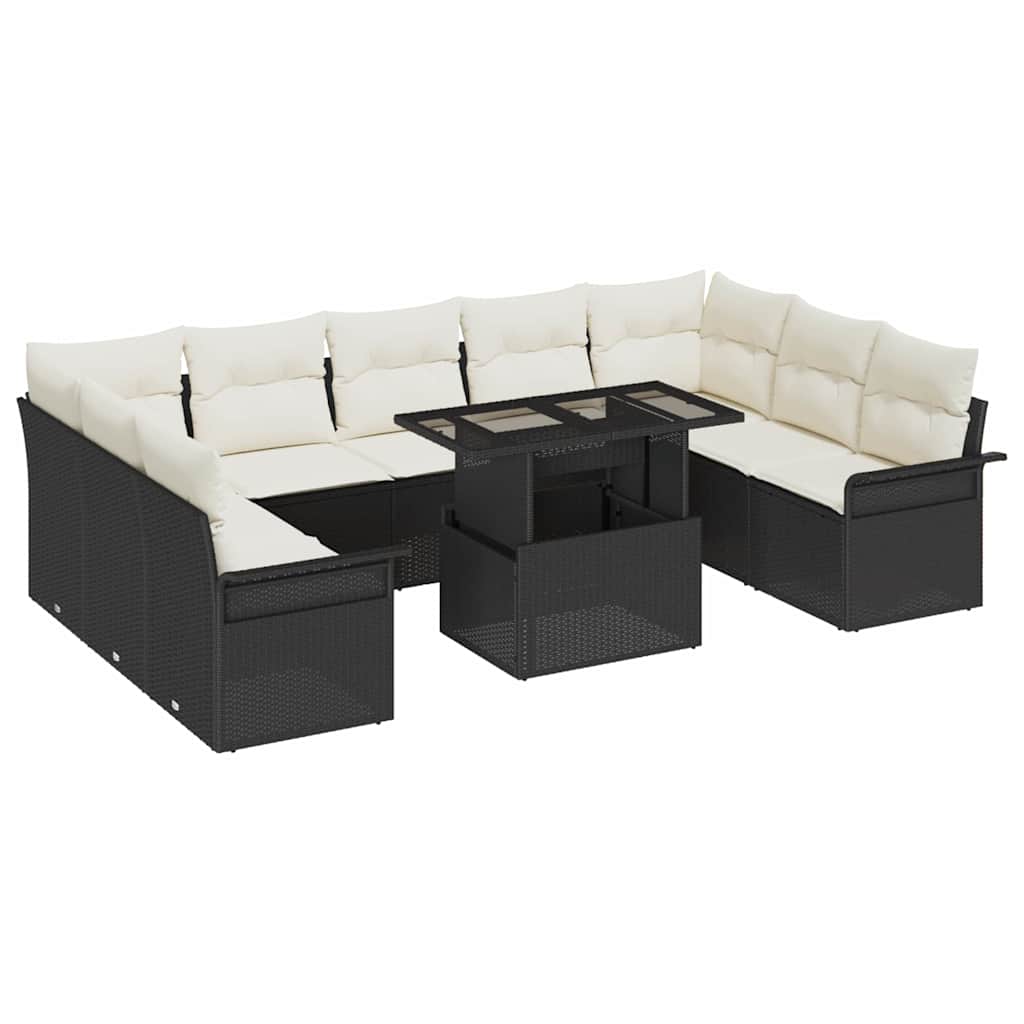 Tuin Sofa Set 10 st Zwart Poly Rattan