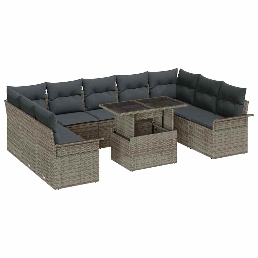 Tuin Sofa Set 10 st Grijs Poly Rattan