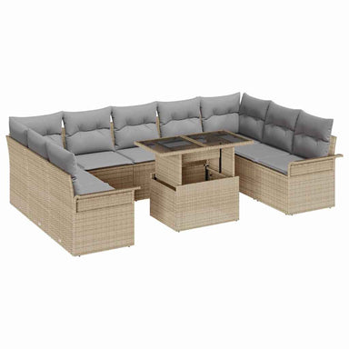 Tuin Sofa Set 10 st Beige Poly Rattan