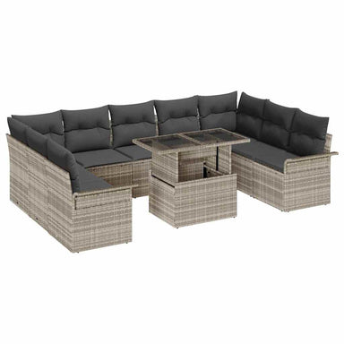 Tuin Sofa Set 10 st Lichtgrijs Poly Rattan