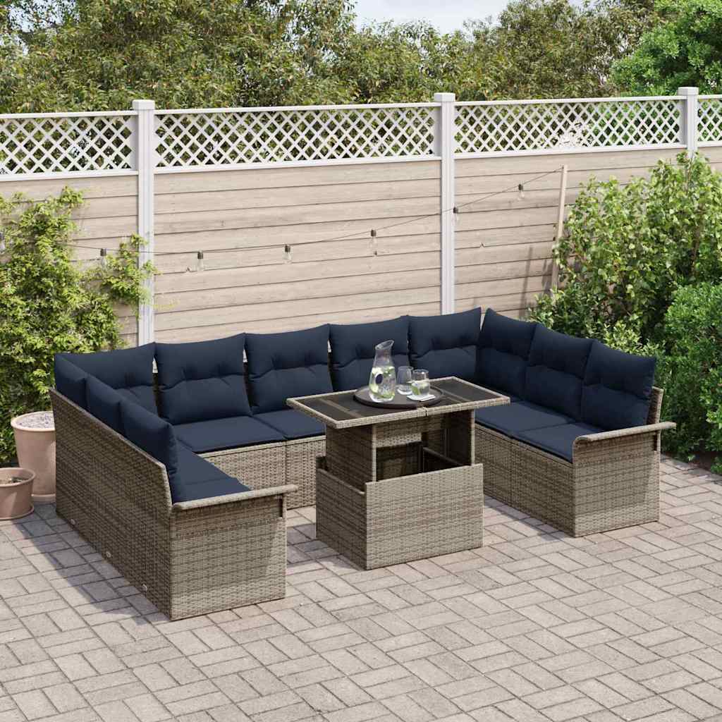 Tuin Sofa Set 10 st Grijs Poly Rattan