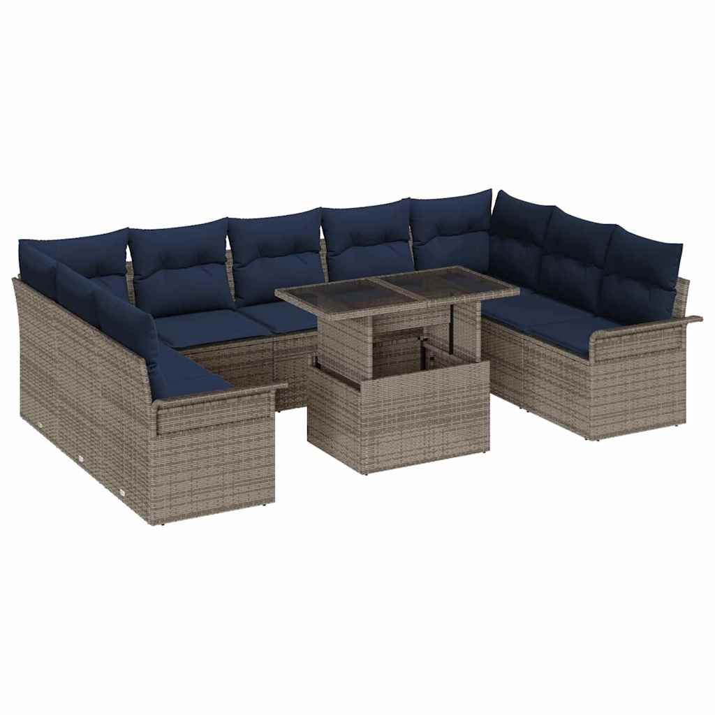 Tuin Sofa Set 10 st Grijs Poly Rattan
