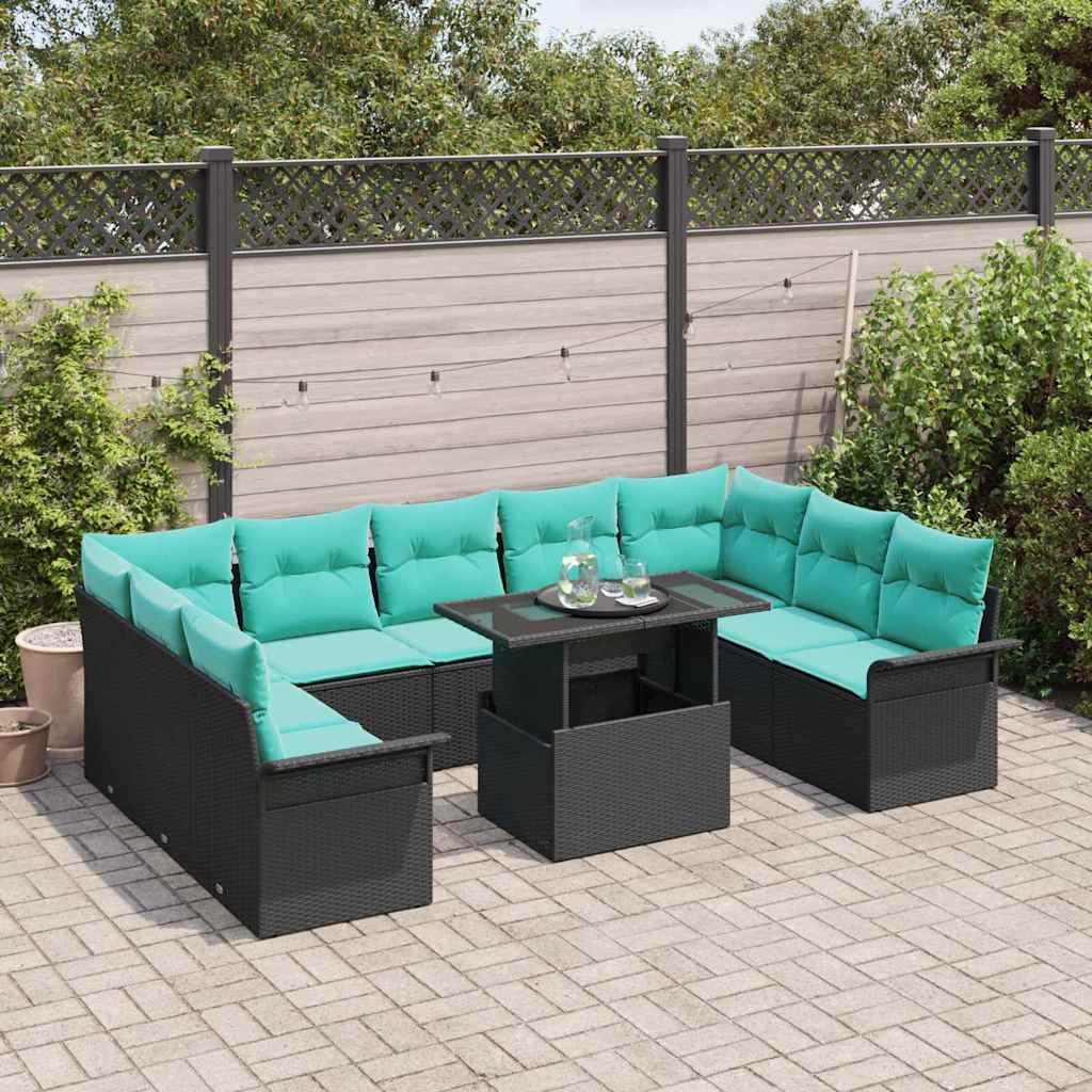 Tuin Sofa Set 10 st Zwart Poly Rattan