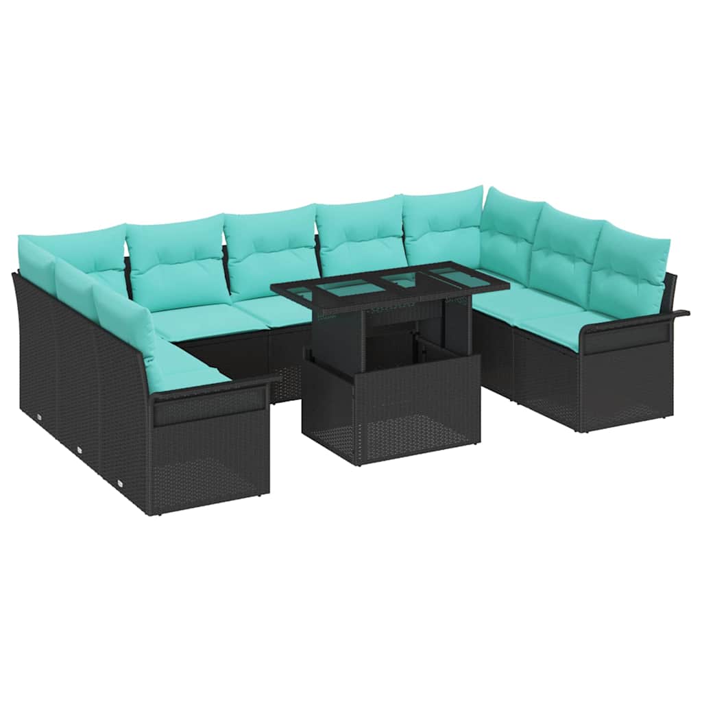 Tuin Sofa Set 10 st Zwart Poly Rattan