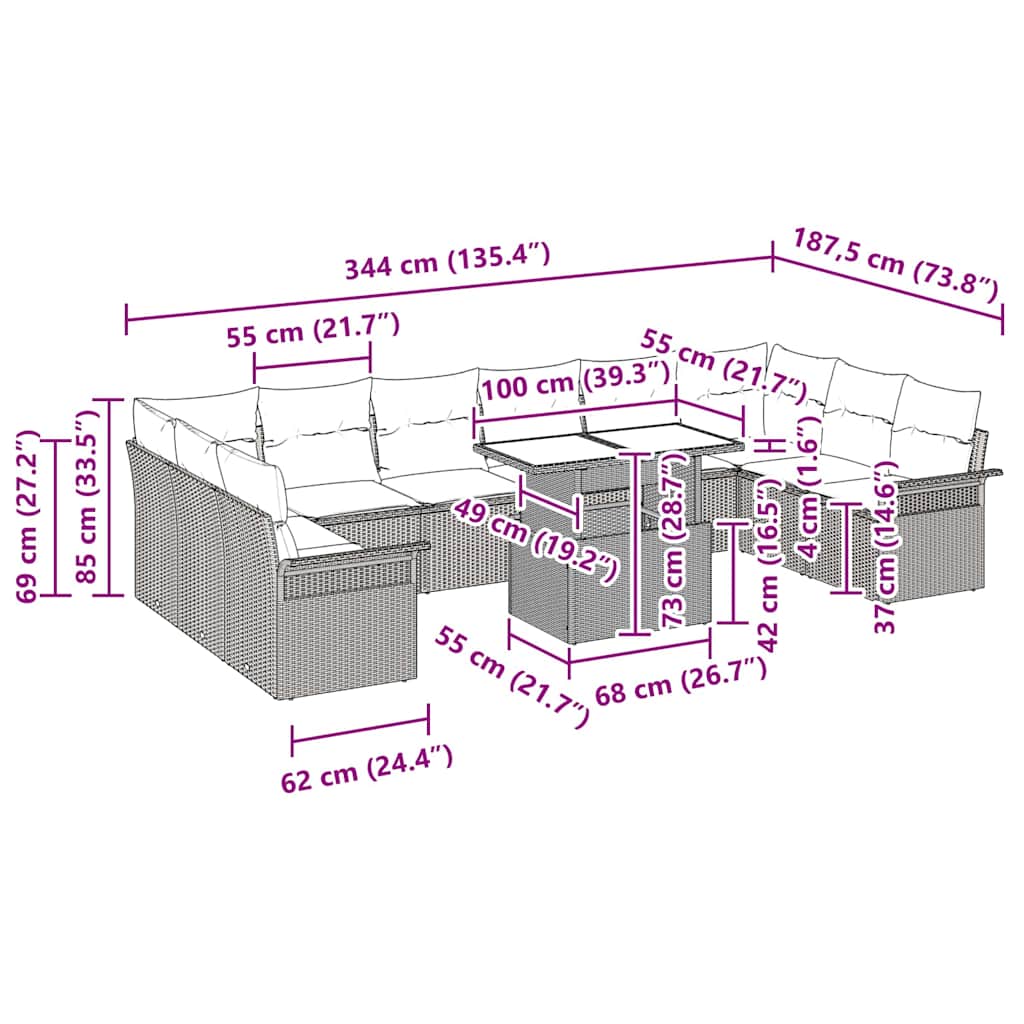 Tuin Sofa Set 11 st Grijs Poly Rattan