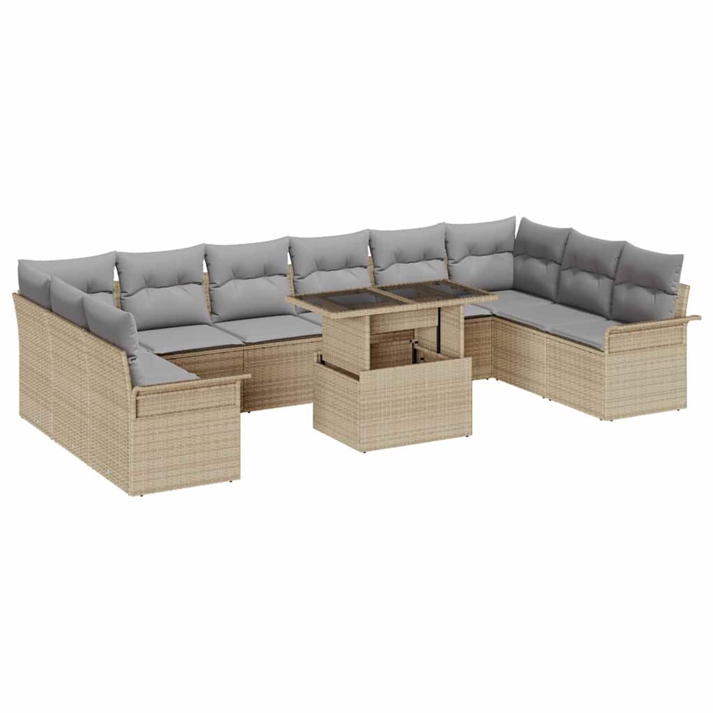 Tuin Sofa Set 11 st Beige Poly Rattan