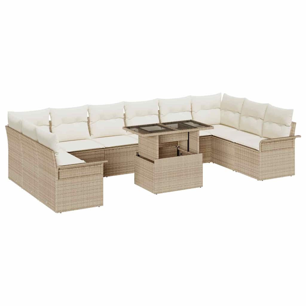 Tuin Sofa Set 11 st Beige Poly Rattan