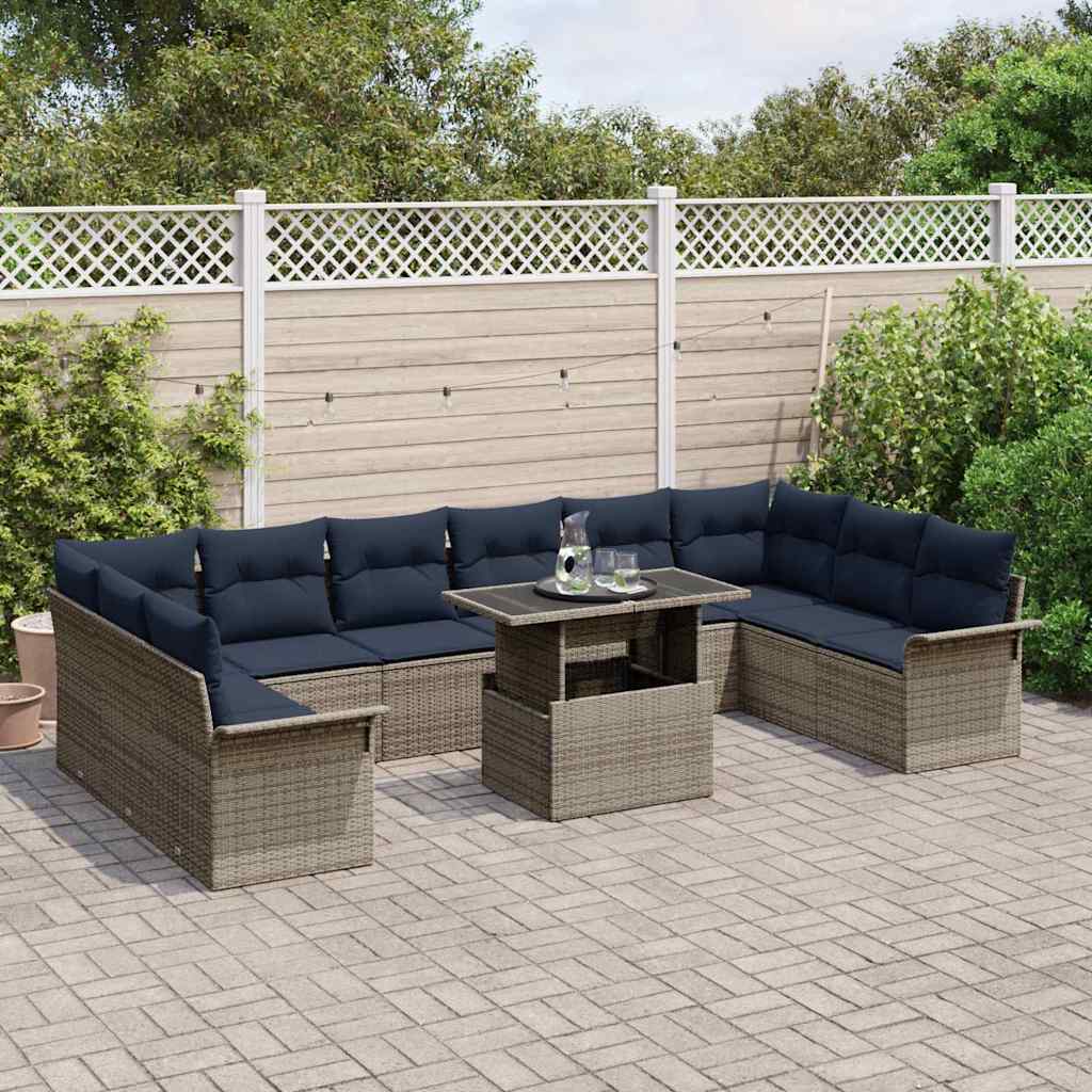Tuin Sofa Set 11 st Grijs Poly Rattan