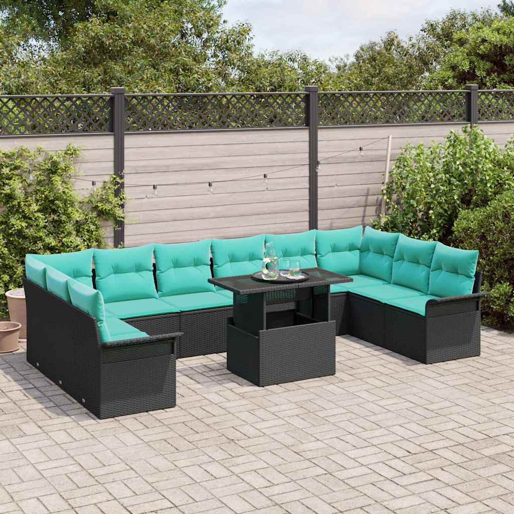 Tuin Sofa Set 11 st Zwart Poly Rattan