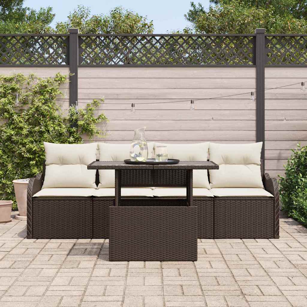 Tuin Sofa Set 5 st 4-Aantal zitplaatsen Bruin Poly Rattan