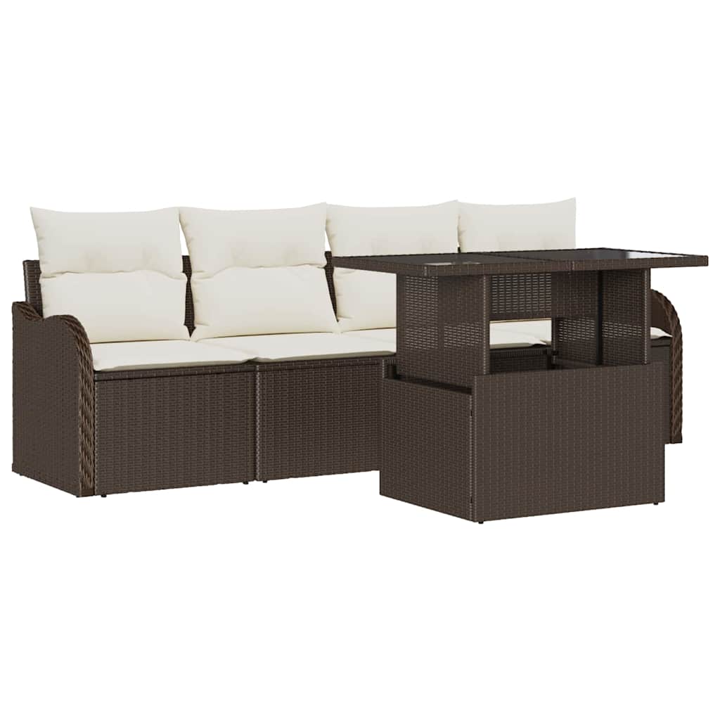 Tuin Sofa Set 5 st 4-Aantal zitplaatsen Bruin Poly Rattan