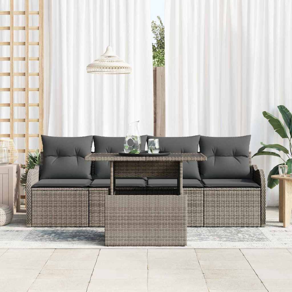 Tuin Sofa Set 5 st 4-Aantal zitplaatsen Grijs Poly Rattan
