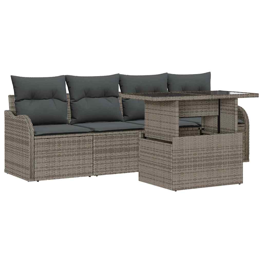 Tuin Sofa Set 5 st 4-Aantal zitplaatsen Grijs Poly Rattan