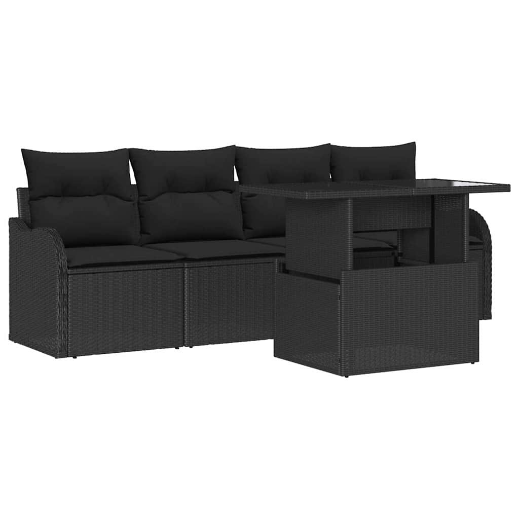 Tuin Sofa Set 5 st 4-Aantal zitplaatsen Zwart Poly Rattan
