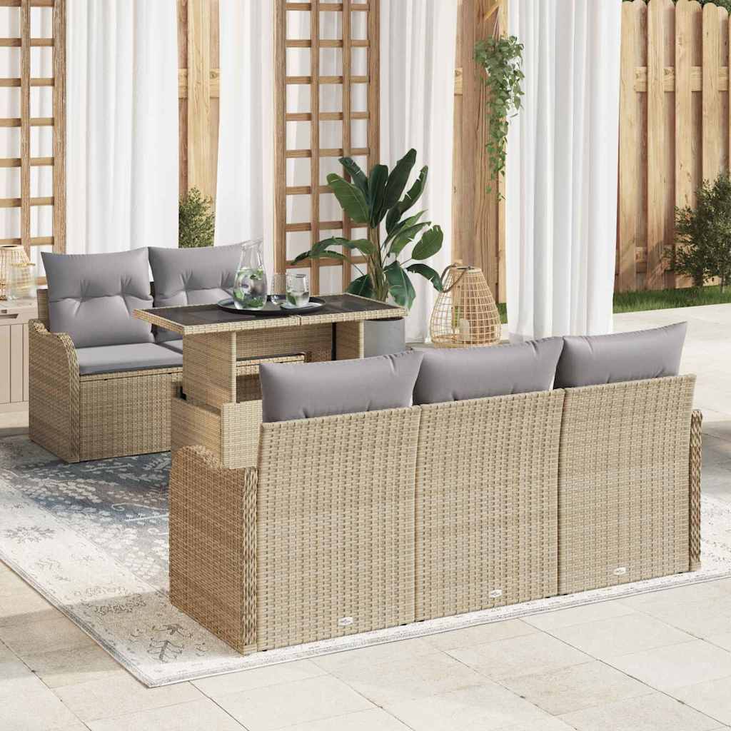 Tuin Sofa Set 6 st Beige Poly Rattan