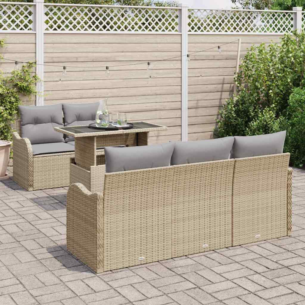 Tuin Sofa Set 6 st Beige Poly Rattan