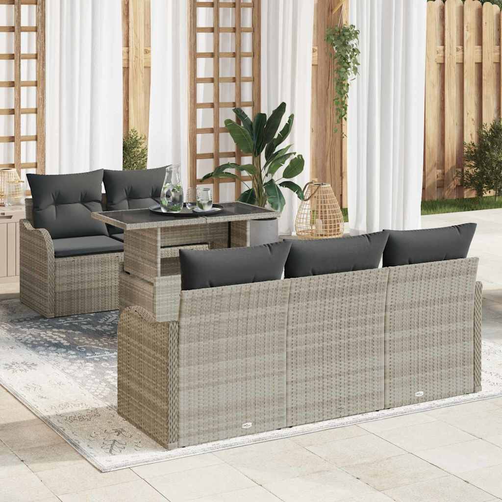 Tuin Sofa Set 6 st Lichtgrijs Poly Rattan